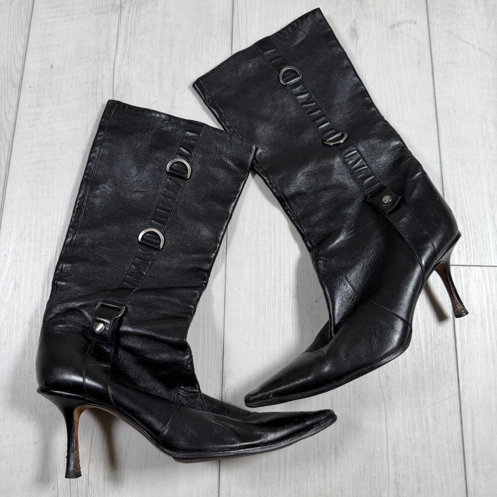 Jimmy Choo Women's 38 Euro/ 8 US Black Boots Leather Pointed Toe Buckles